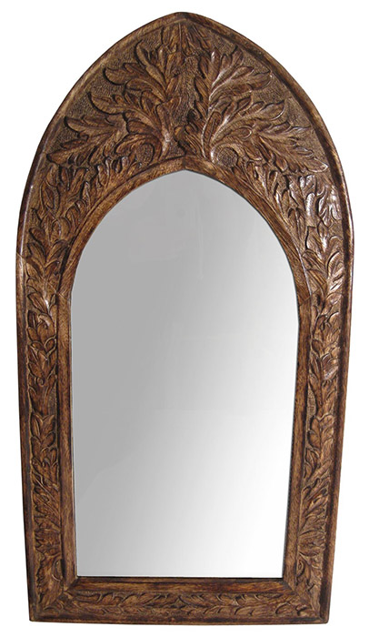 Mango Wood Gothic Mirror Leaf Design Small